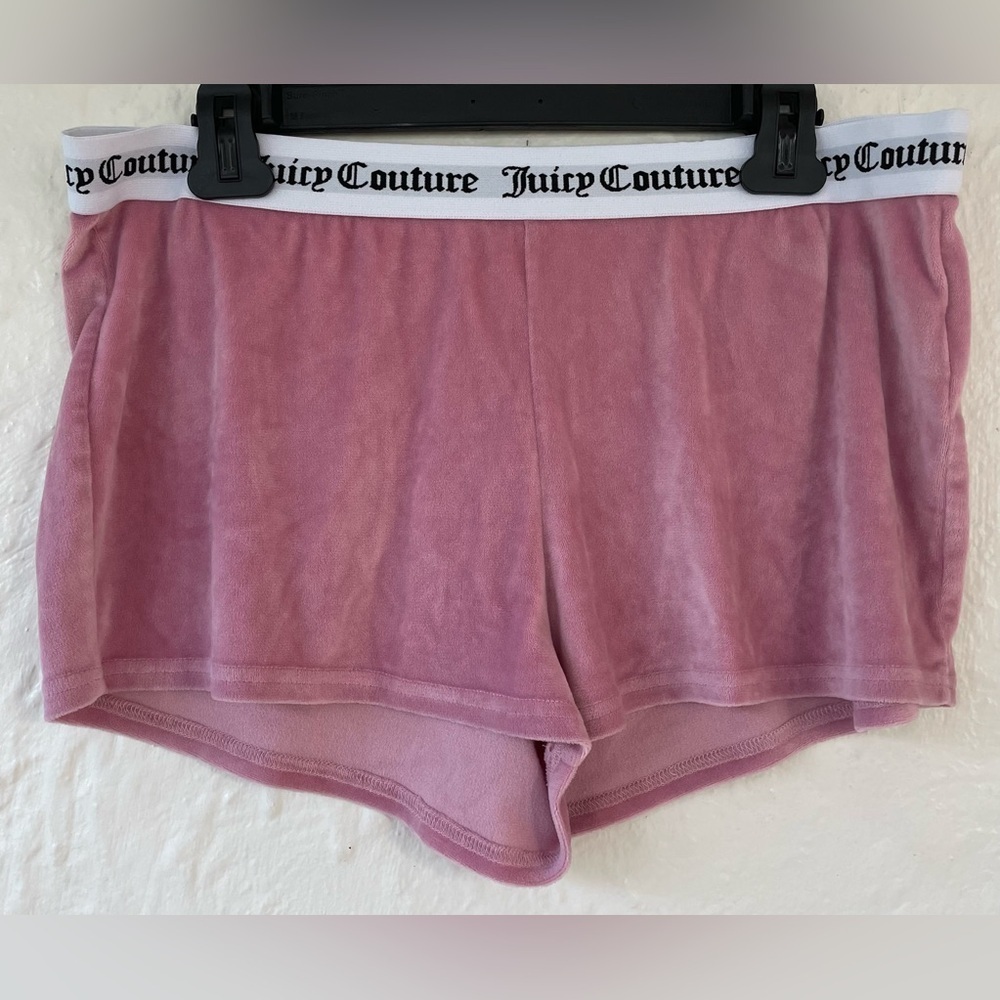 Juicy Couture Velour Boxer Shorts Spellout Size L Pink Rhinestone Y2K 90s